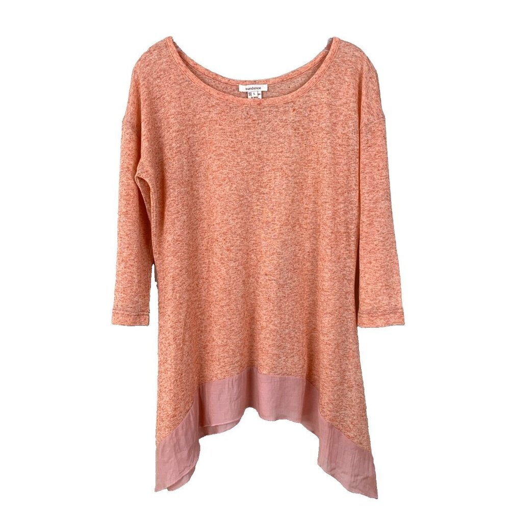Sundance Womens L Linen Blend Tunic Tup Asymmetrical Hem Orange 3/4 Sleeve Boho